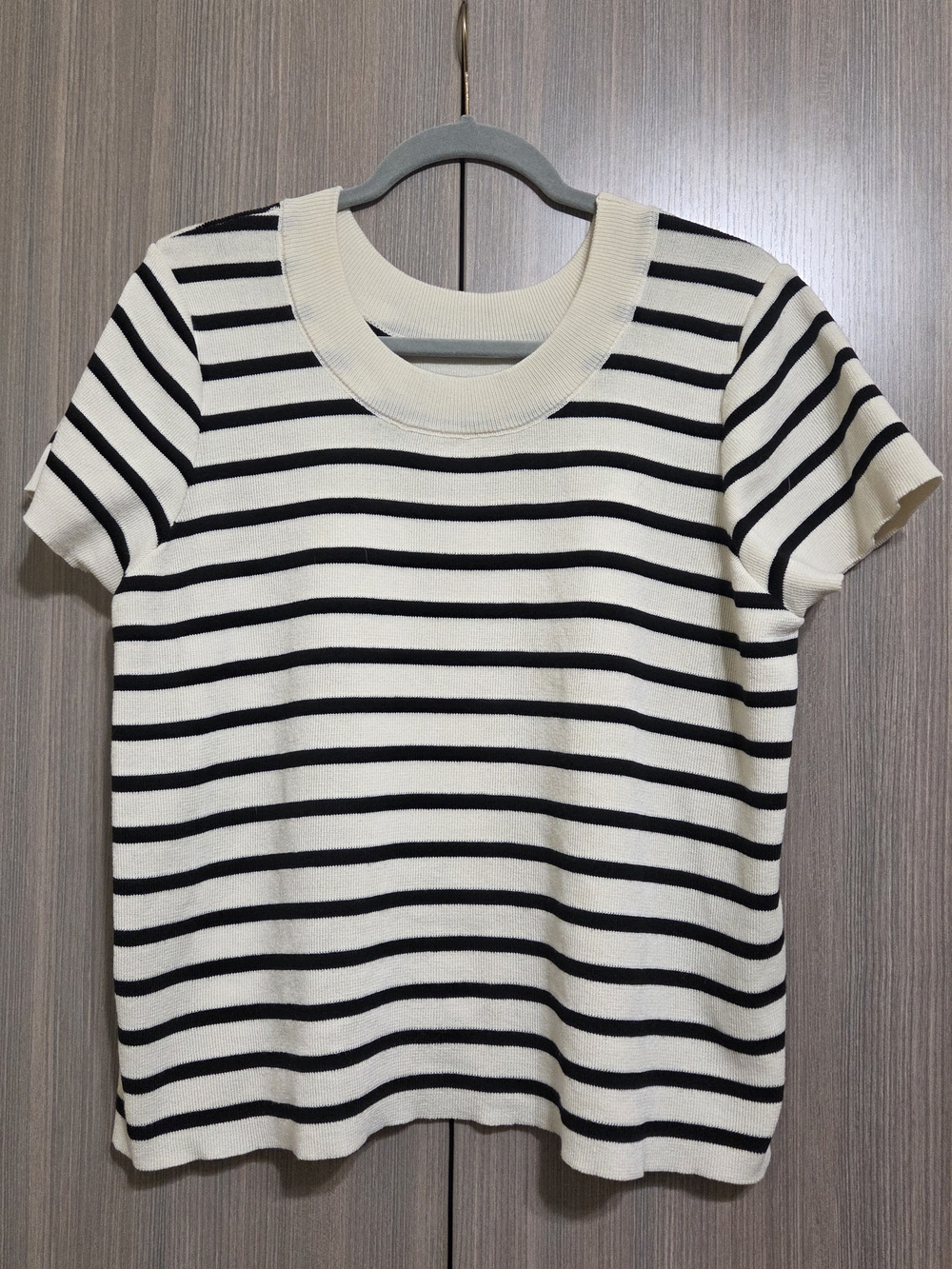 Classic Black & White Striped Short-Sleeve Sweater